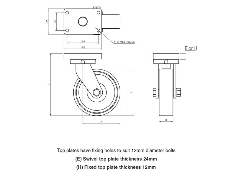 Steel Single Flanged GG Series (1500kg) Castors Wheels & Castors